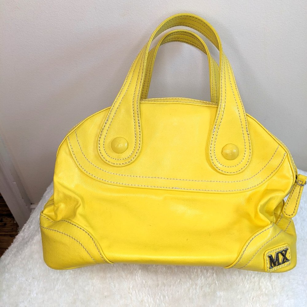 3/$15 Bright banana yellow retro MX handbag purse, with magenta lining